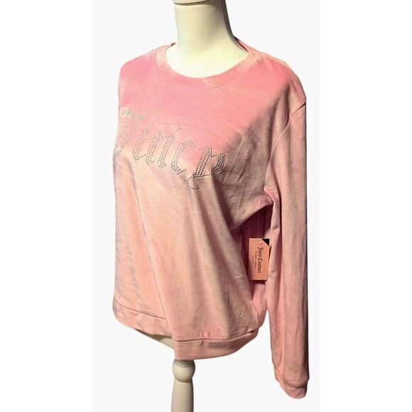 Juicy Couture Pink Velour Rhinestone Logo Sweatshirt Size L New with tags Large - Picture 2 of 5